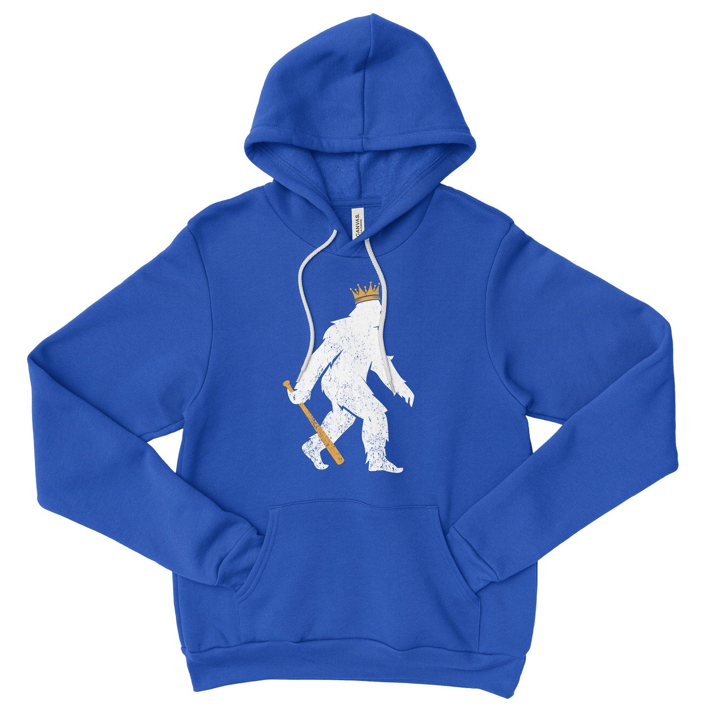 KC Swag | Kansas City Royals white/gold CROWNED PASQUATCH on blue sponge-fleece pullover hoodie