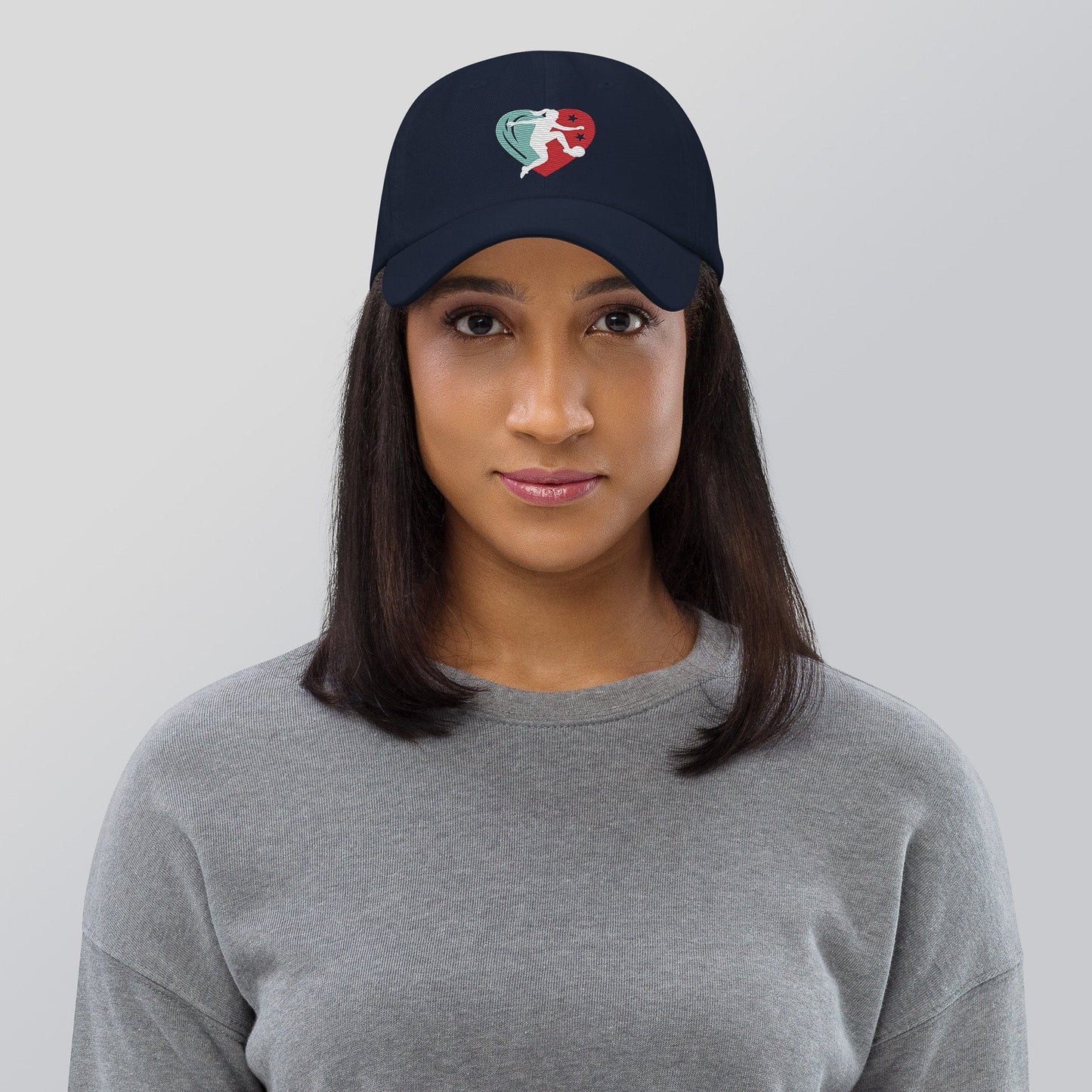 KC Swag Kansas City Current Navy Player Heart Classic Dad Hat worn by female model
