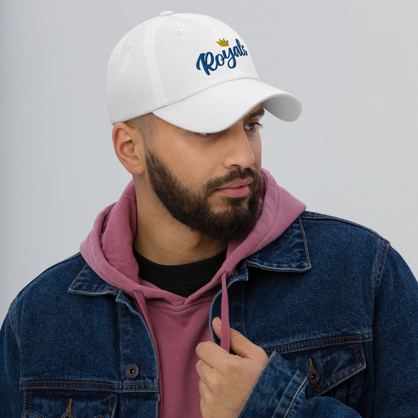 KC Swag Kansas City Royals White Flower Crown Classic Dad Hat worn by male model