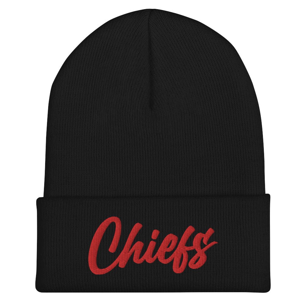Black/Red Chiefs Script Knit Beanie