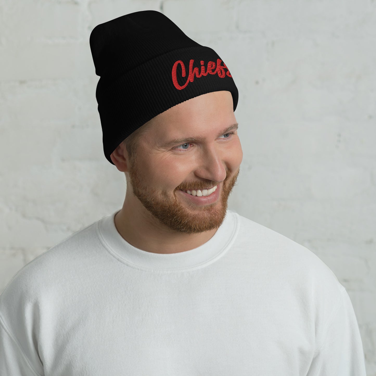 Red/Gold Chiefs Script Knit Beanie