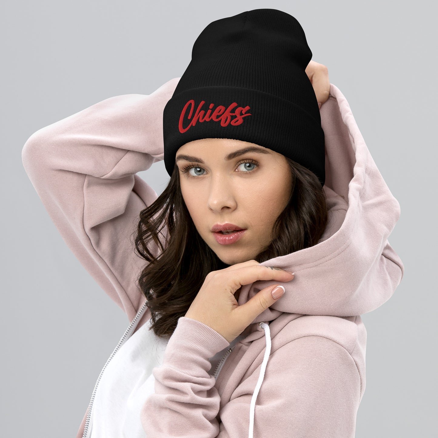 Black/Red Chiefs Script Knit Beanie