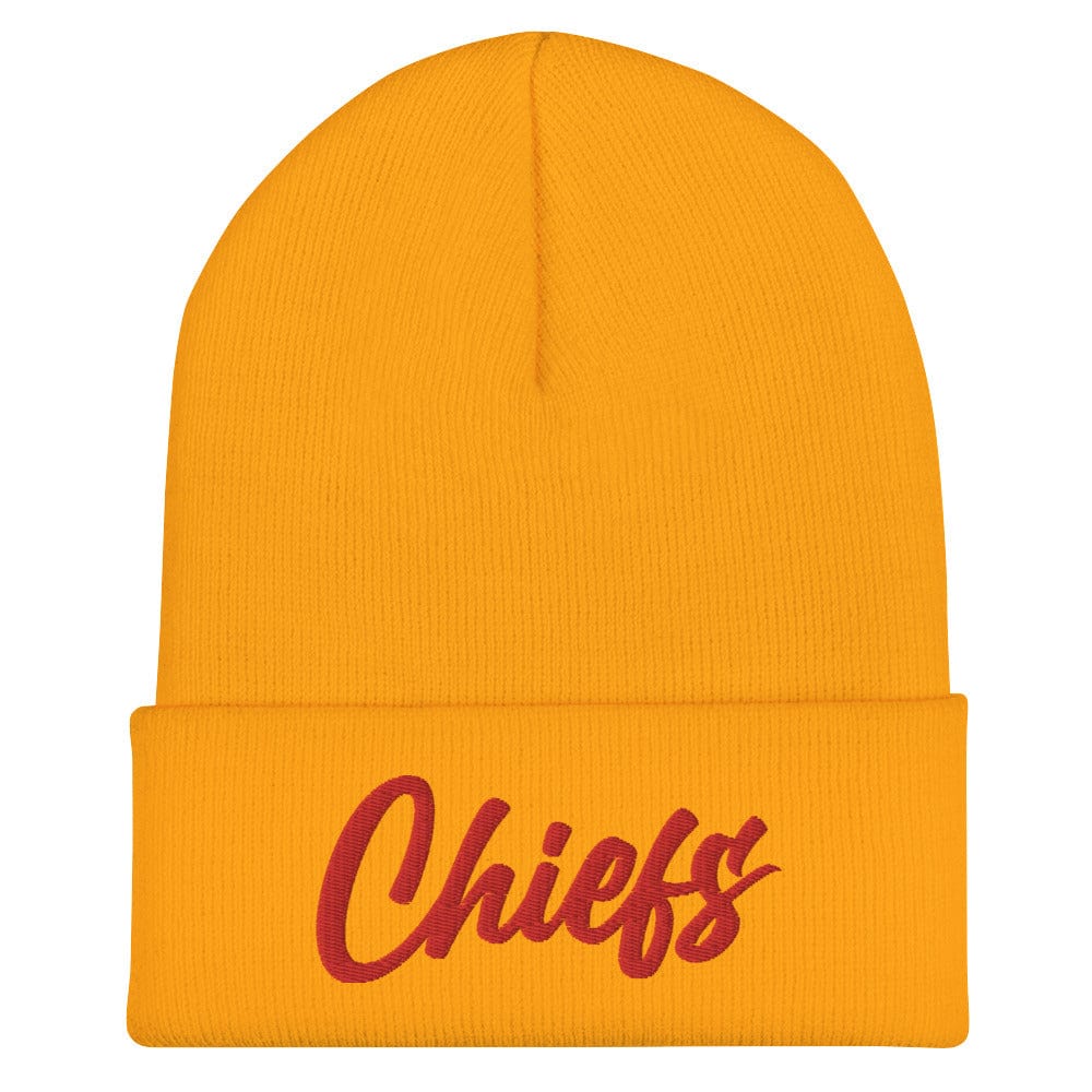Black/Red Chiefs Script Knit Beanie