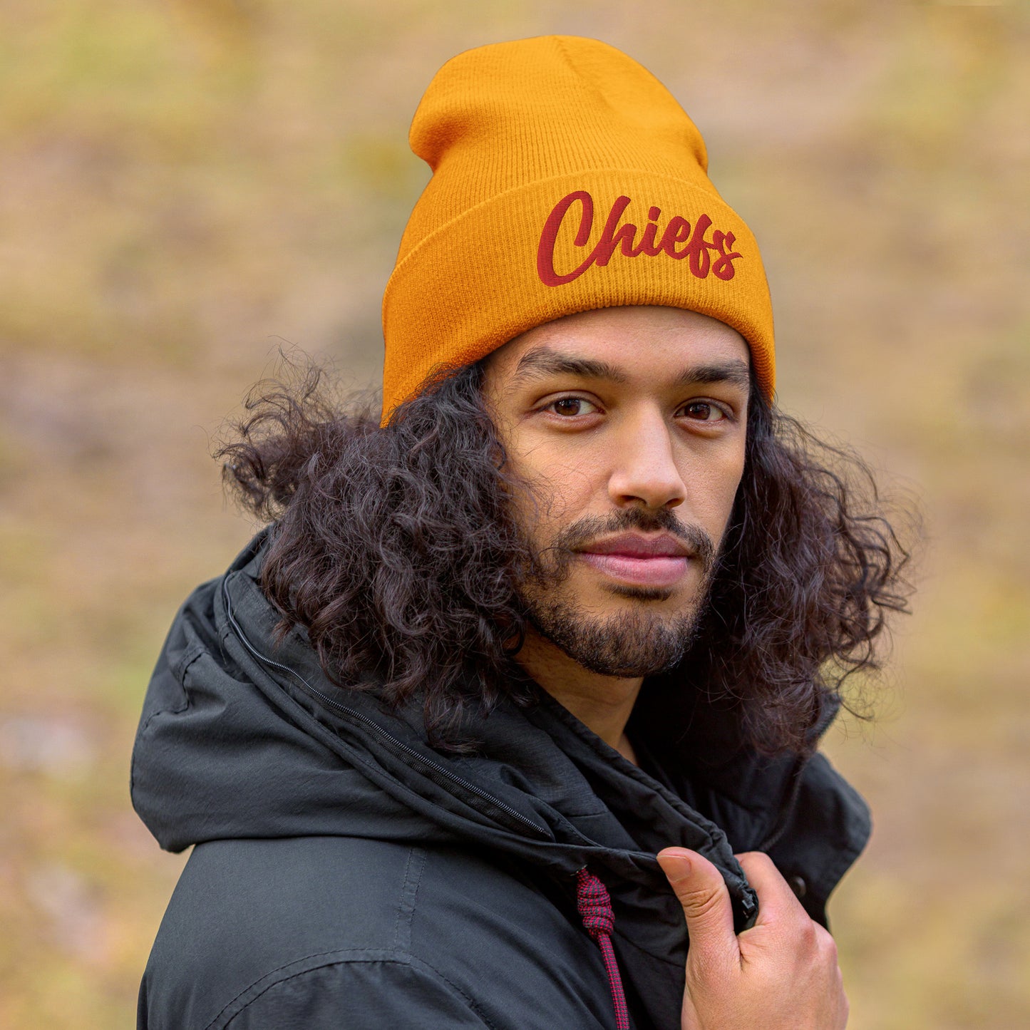 Gray/Red Chiefs Script Knit Beanie