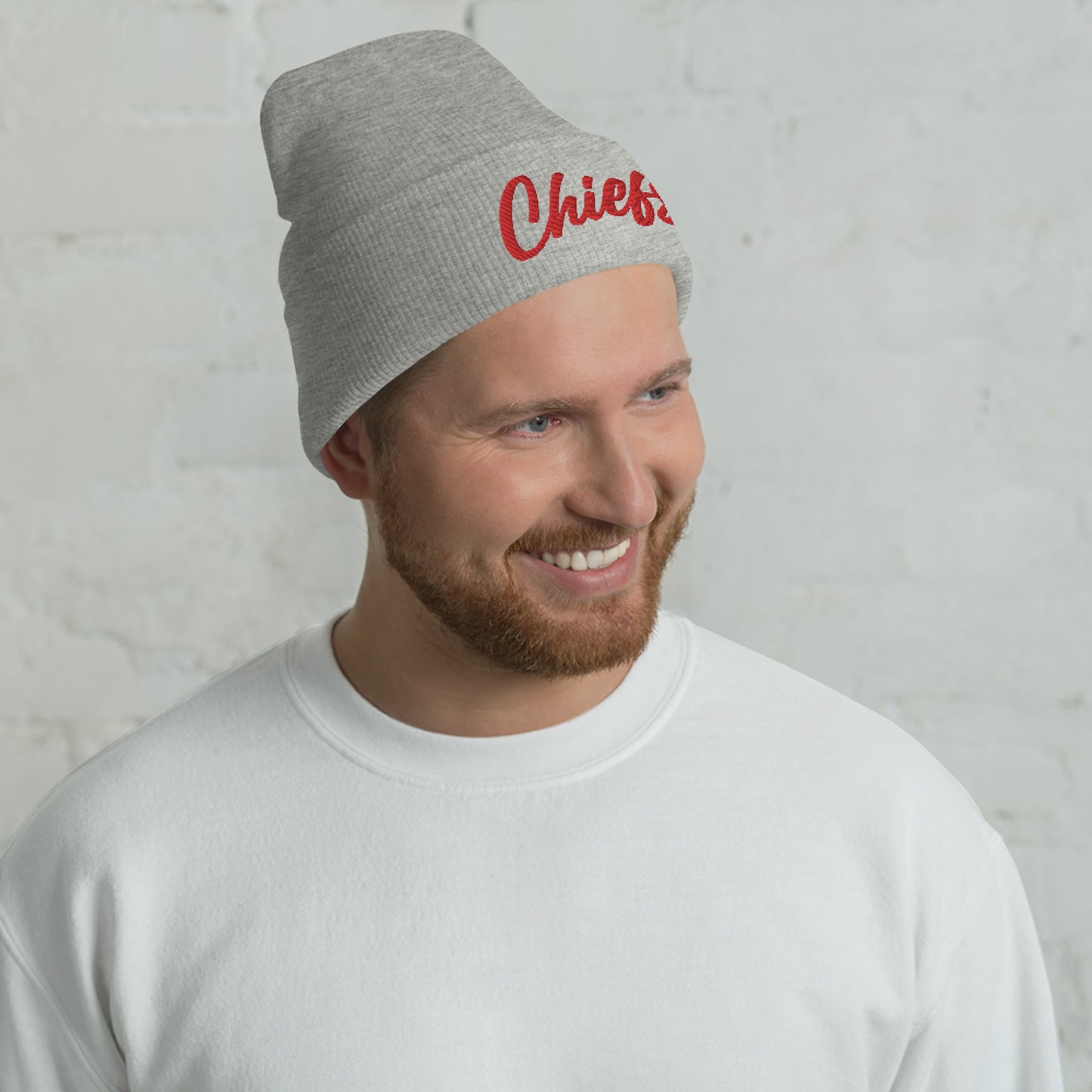 Black/Red Chiefs Script Knit Beanie