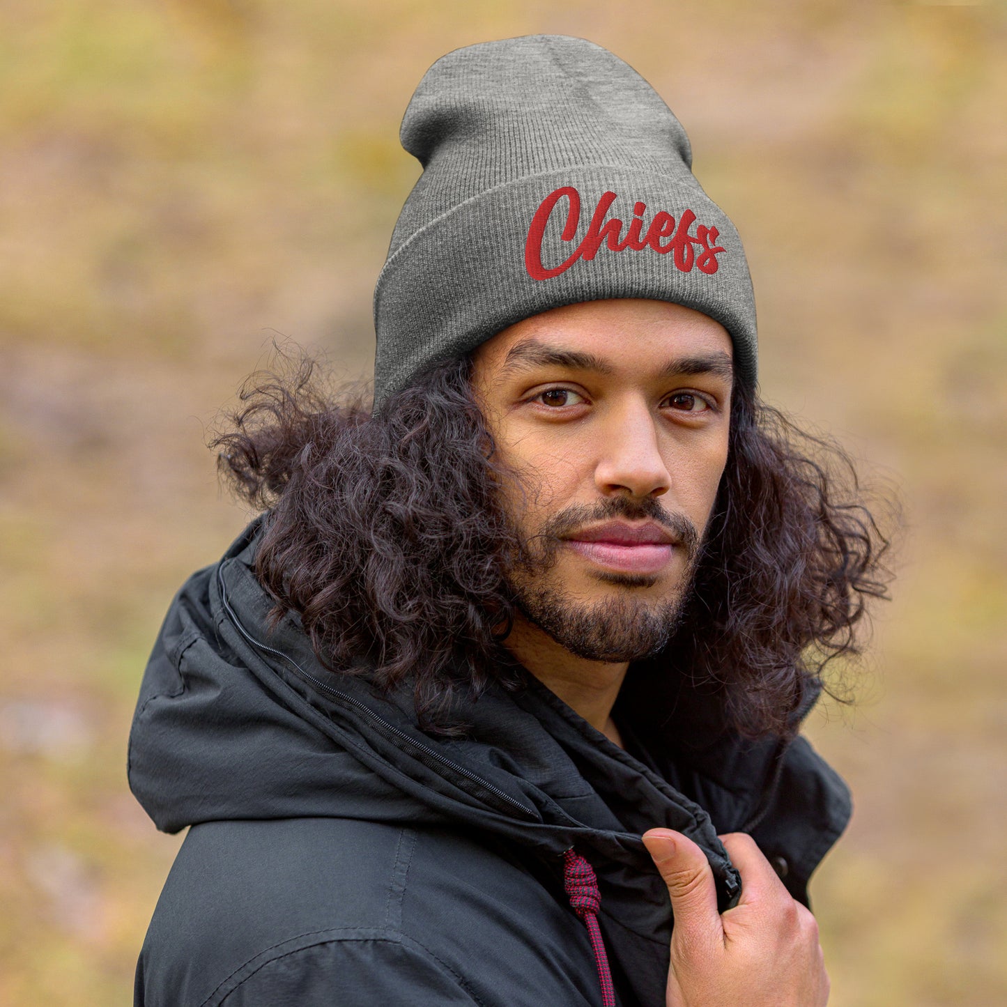 Red/Gold Chiefs Script Knit Beanie
