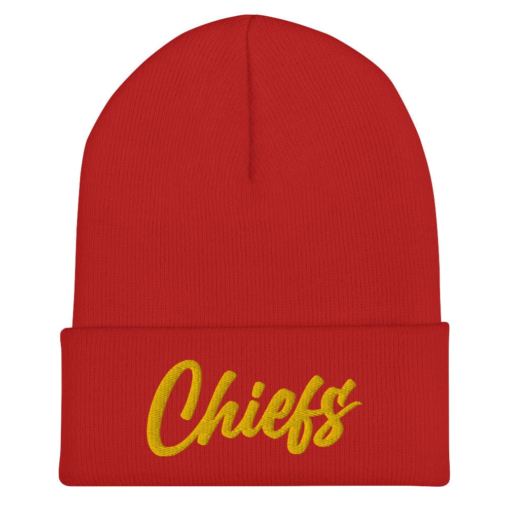 Black/Red Chiefs Script Knit Beanie