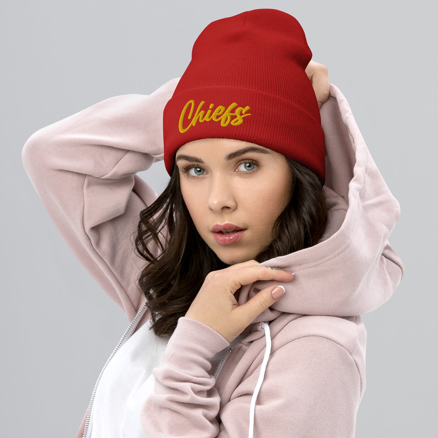 Black/Red Chiefs Script Knit Beanie