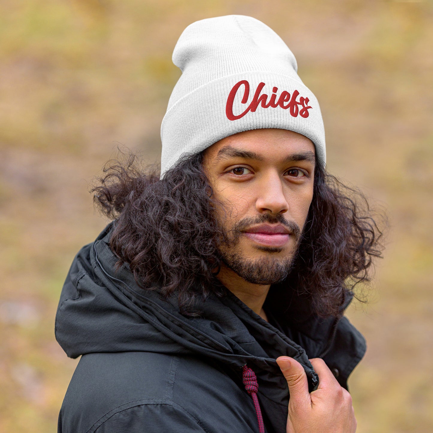 Black/Red Chiefs Script Knit Beanie