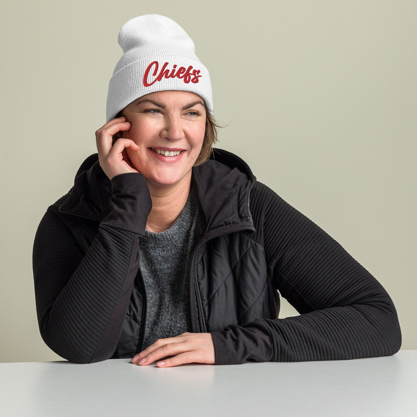 Red/Gold Chiefs Script Knit Beanie