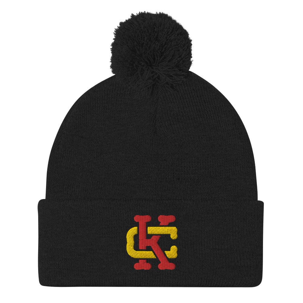 Black/Red/Gold KC Interlock Pom-Pom Beanie