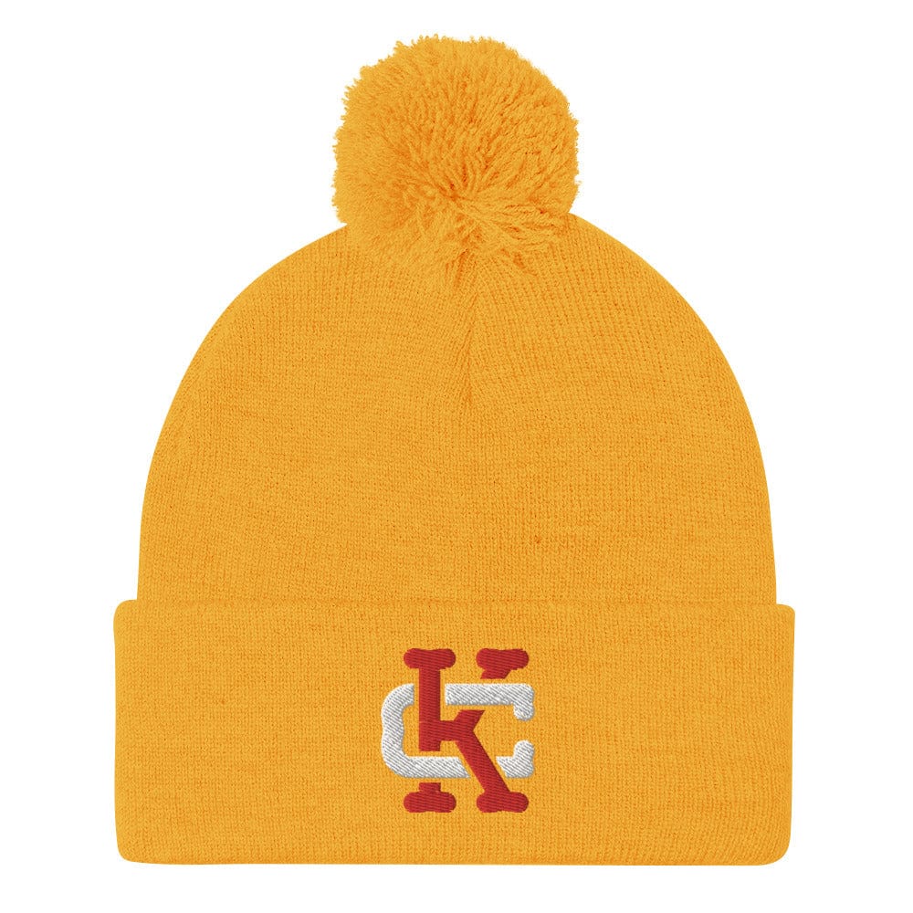 Black/Red/Gold KC Interlock Pom-Pom Beanie