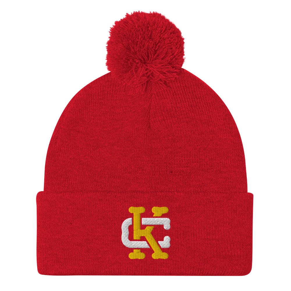 Black/Red/Gold KC Interlock Pom-Pom Beanie