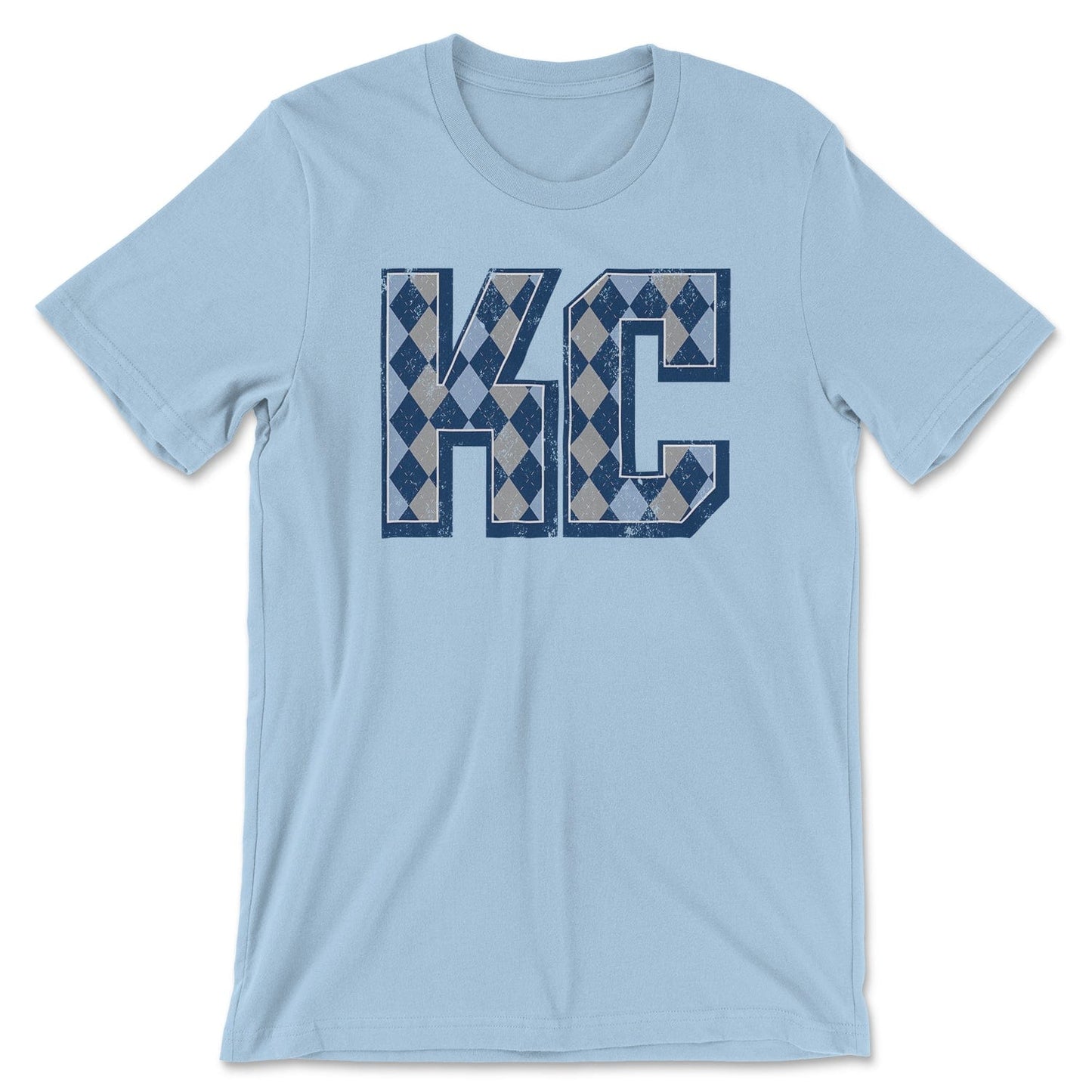 KC Swag Sporting Kansas City powder blue/navy/grey ARGYLE PATTERN KC on lite blue t-shirt