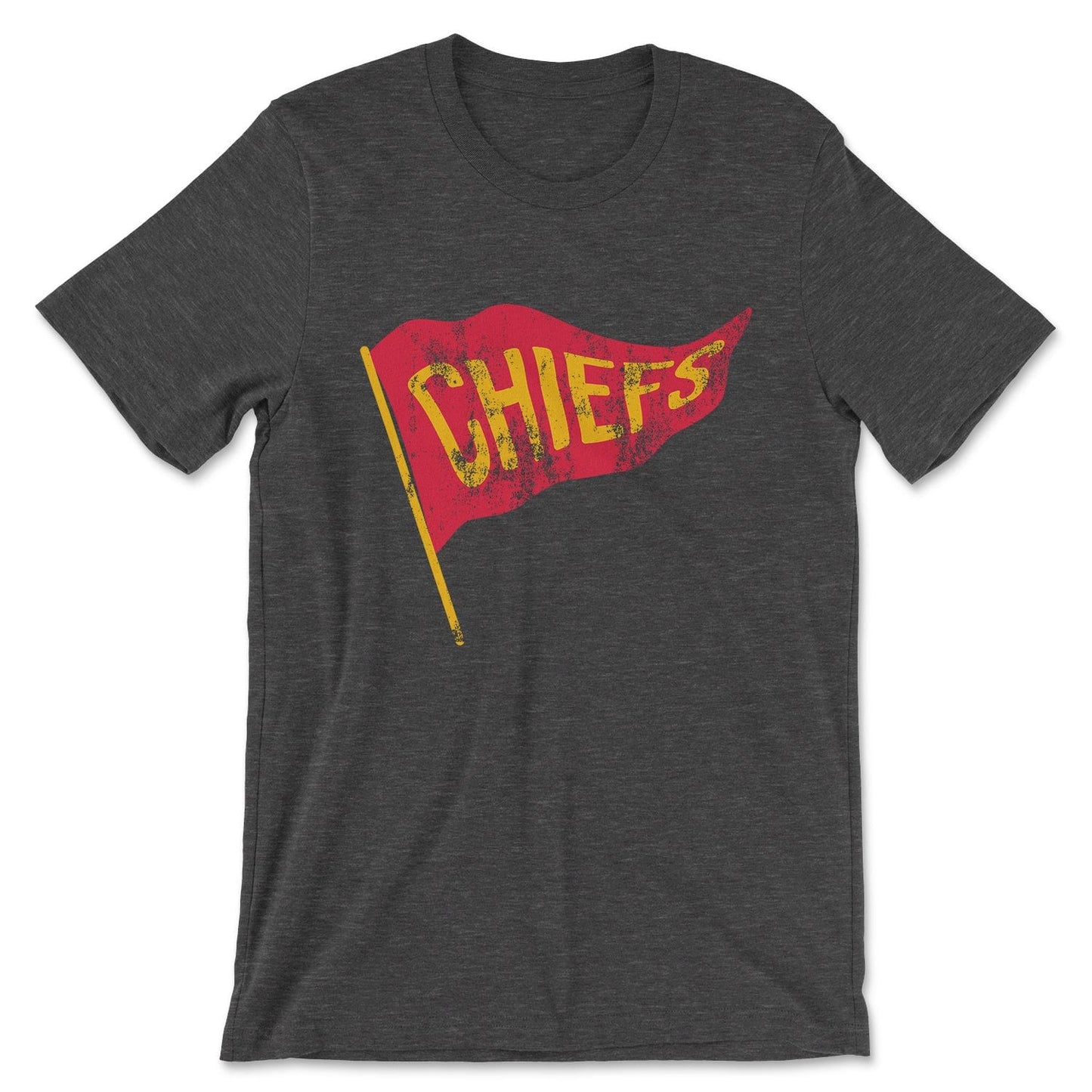 KC Swag Kansas City Chiefs red/yellow CHIEFS PENNANT on dark heather grey t-shirt