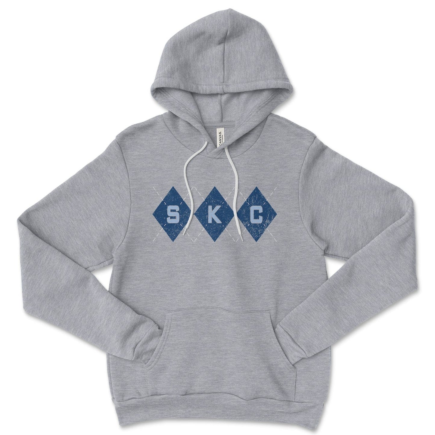 KC Swag Sporting Kansas City powder blue/navy/white SKC DIAMONDS on athletic heather grey fleece pull-over hoodie