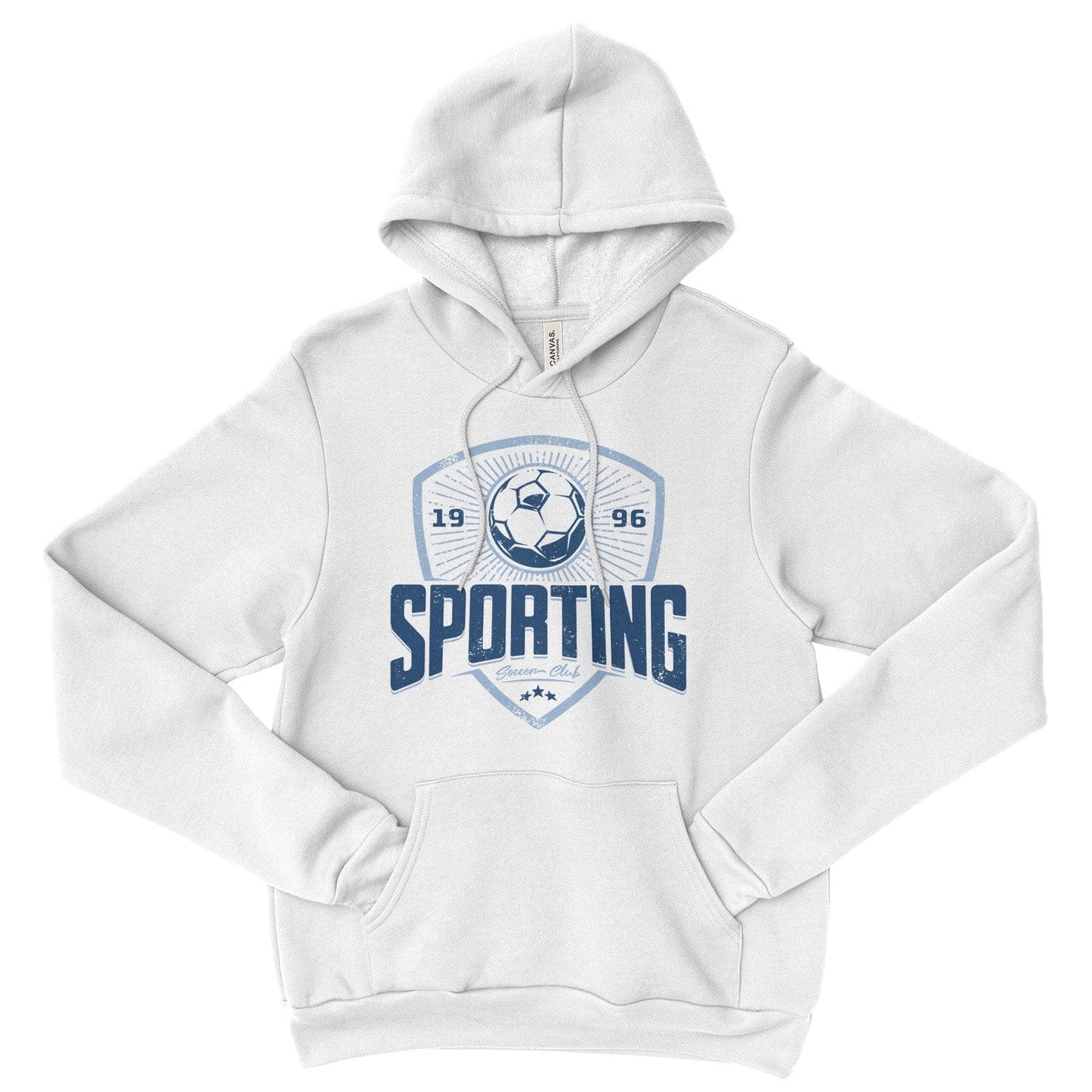 KC Swag Sporting Kansas City navy, powder SPORTING CLUB on white fleece pullover hoodie