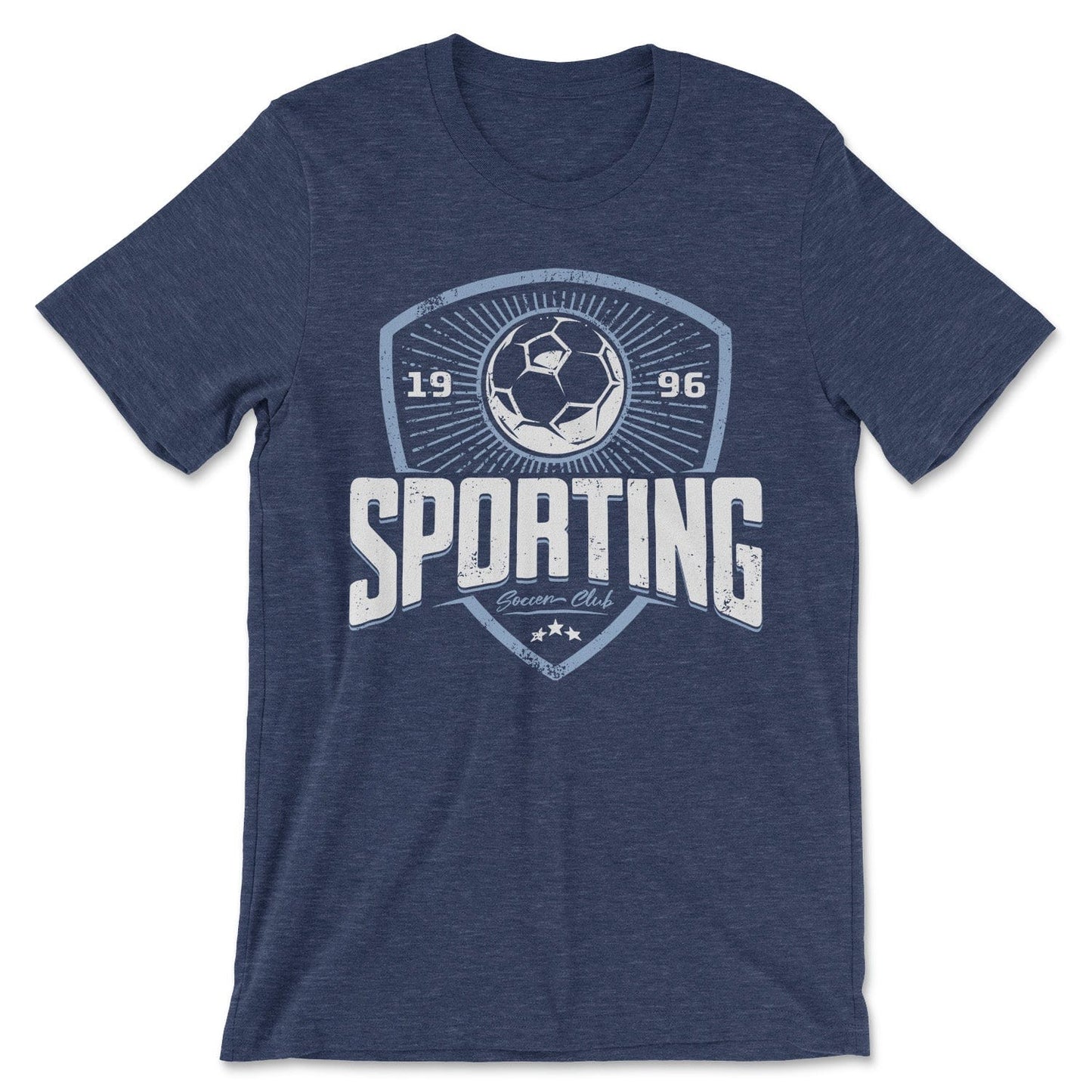 KC Swag Sporting Kansas City navy, powder, white SPORTING CLUB on heather navy unisex t-shirt
