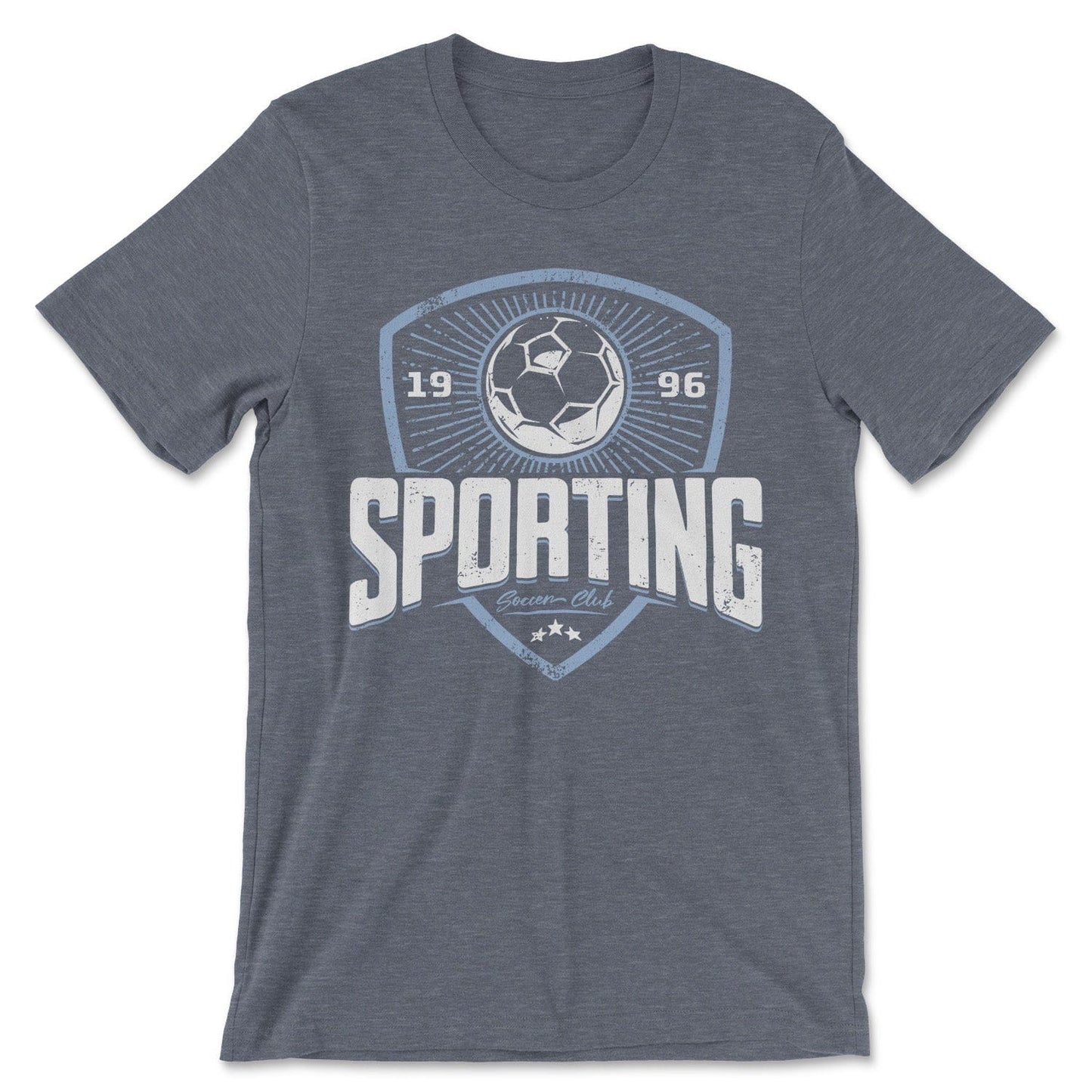 KC Swag Sporting Kansas City navy, powder, white SPORTING CLUB on on heather slate unisex t-shirt