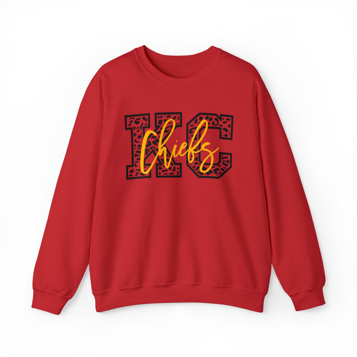 KC Swag Kansas City Chiefs Black & Gold Cheetah KC on a Red Crewneck Sweatshirt 
