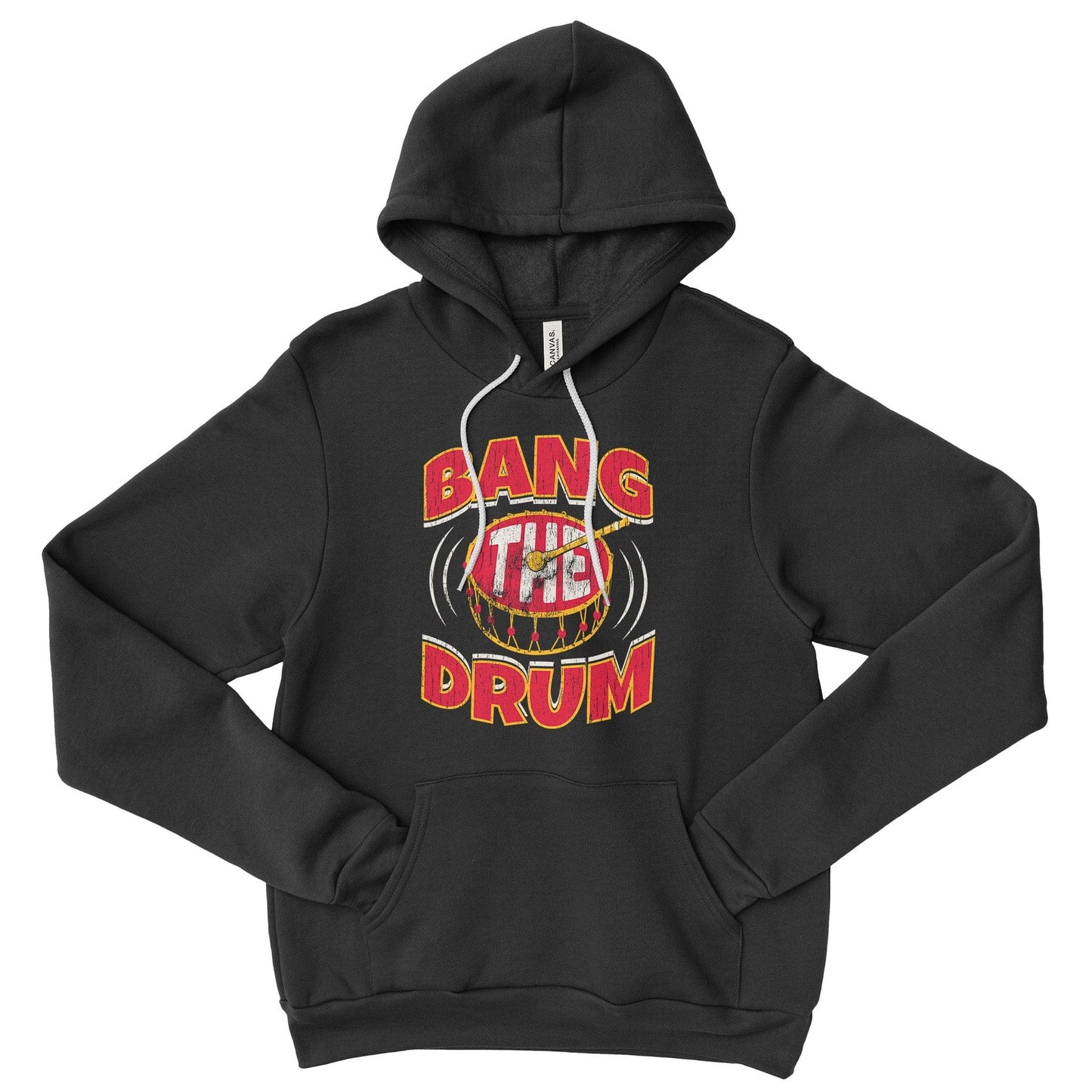 KC Swag | Kansas City Chiefs white/red/gold BAG THE DRUM on black sponge-fleece pullover hoodie