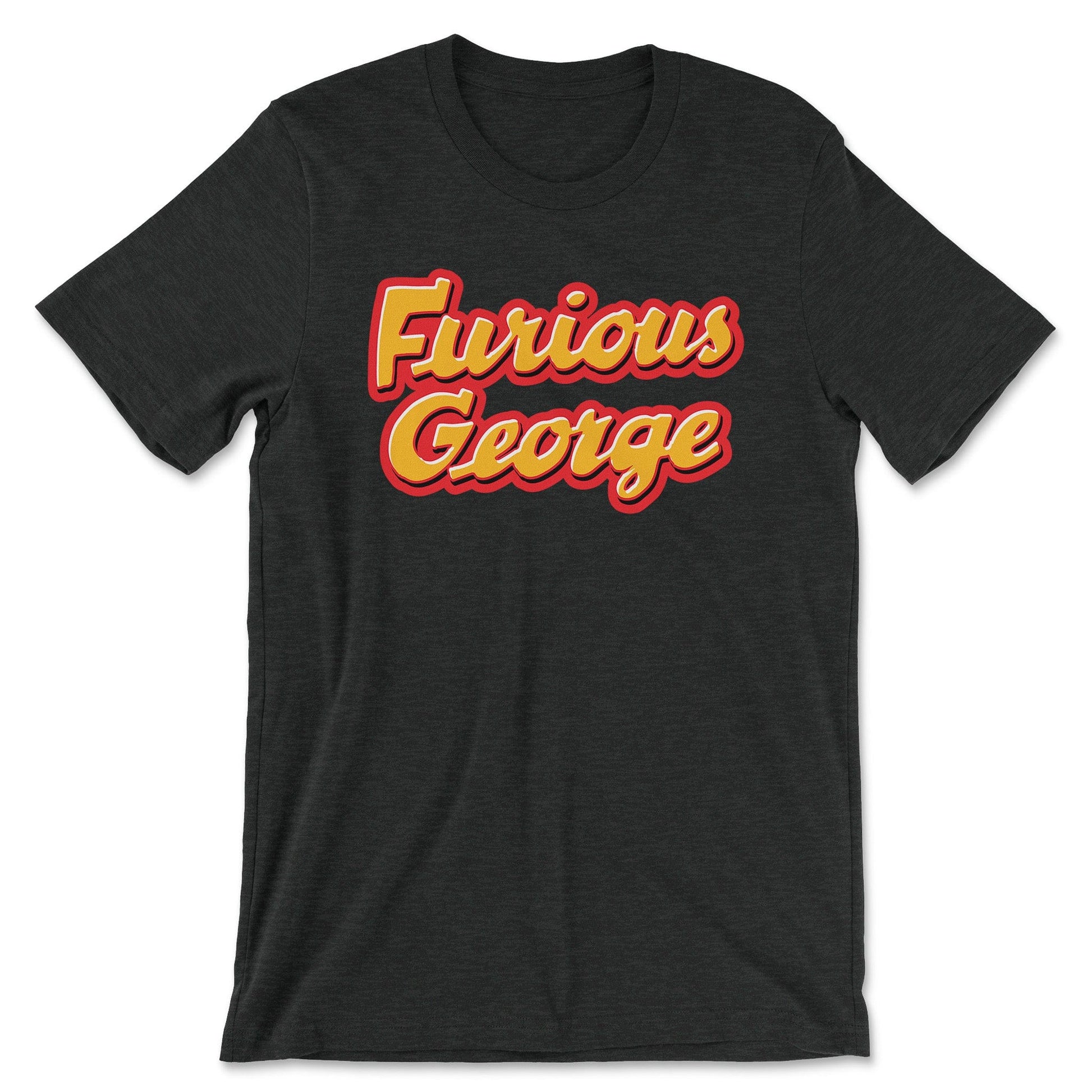 KC Swag | Kansas City Chiefs gold & red FURIOUS GEORGE on heather black unisex t-shirt