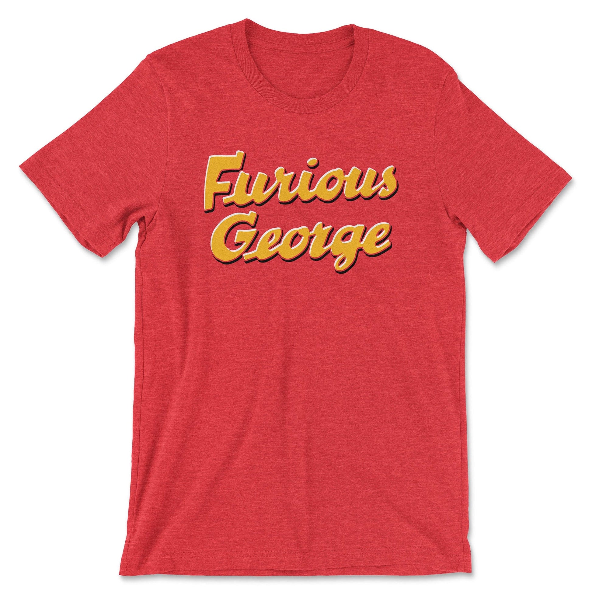 KC Swag | Kansas City Chiefs gold & white FURIOUS GEORGE on heather red unisex t-shirt