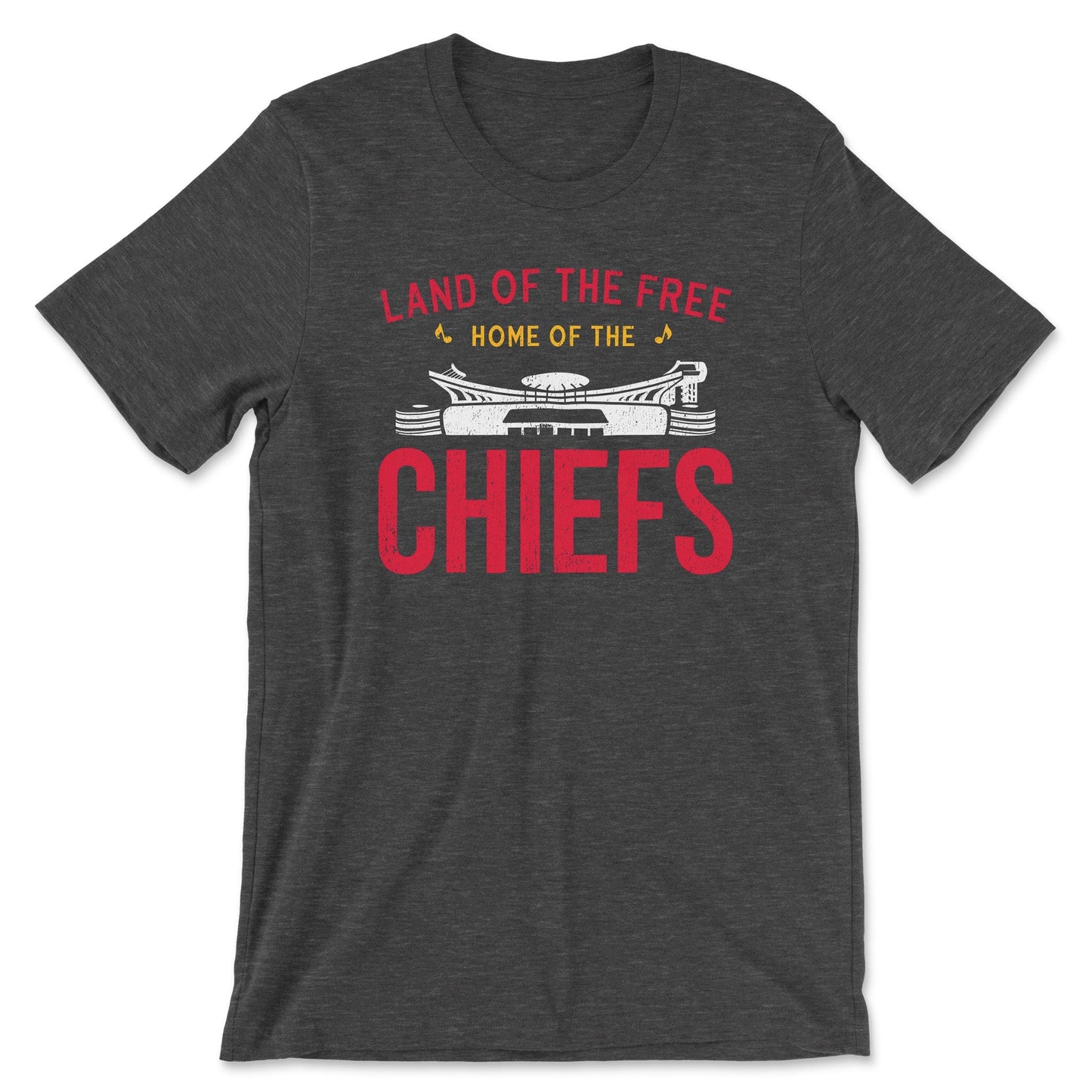 KC Swag | Kansas City Chiefs white & red HOME OF THE CHIEFS on dark heather gray unisex t-shirt