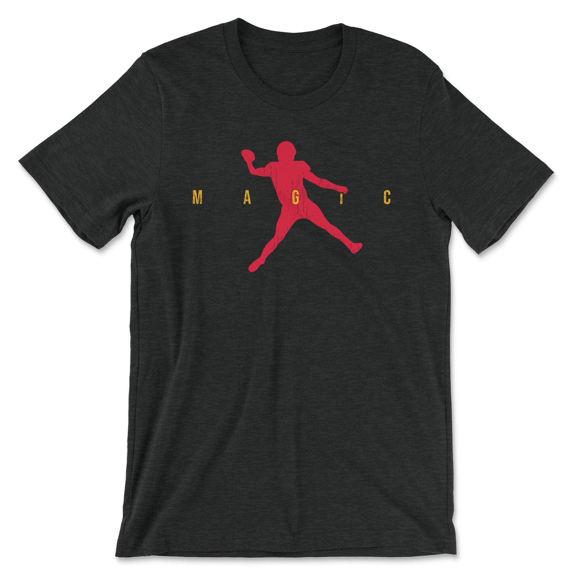KC Swag | Kansas City Chiefs red & gold MAGIC AIR MAHOMIE on a heather black unisex t-shirt