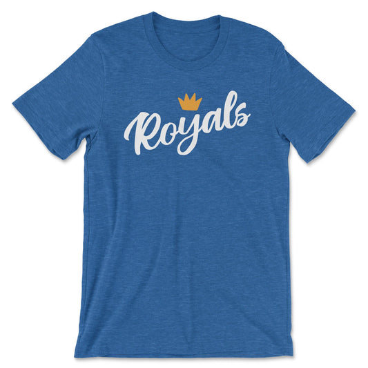 KC Swag Kansas City Royals ROYALS CROWN on heather royal blue unisex t-shirt