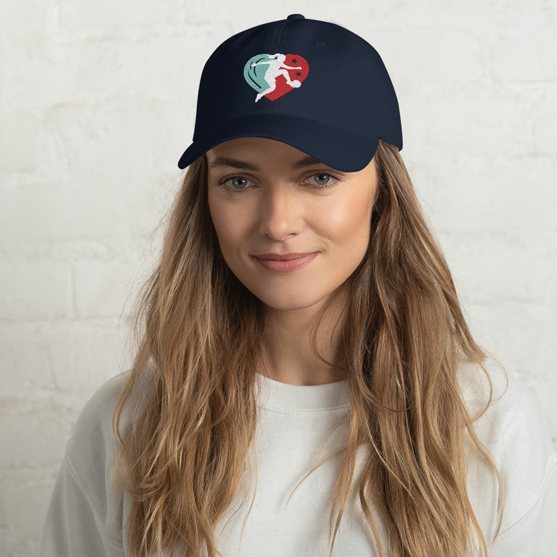 KC Swag Kansas City Current Navy Player Heart Classic Dad Hat worn by female model