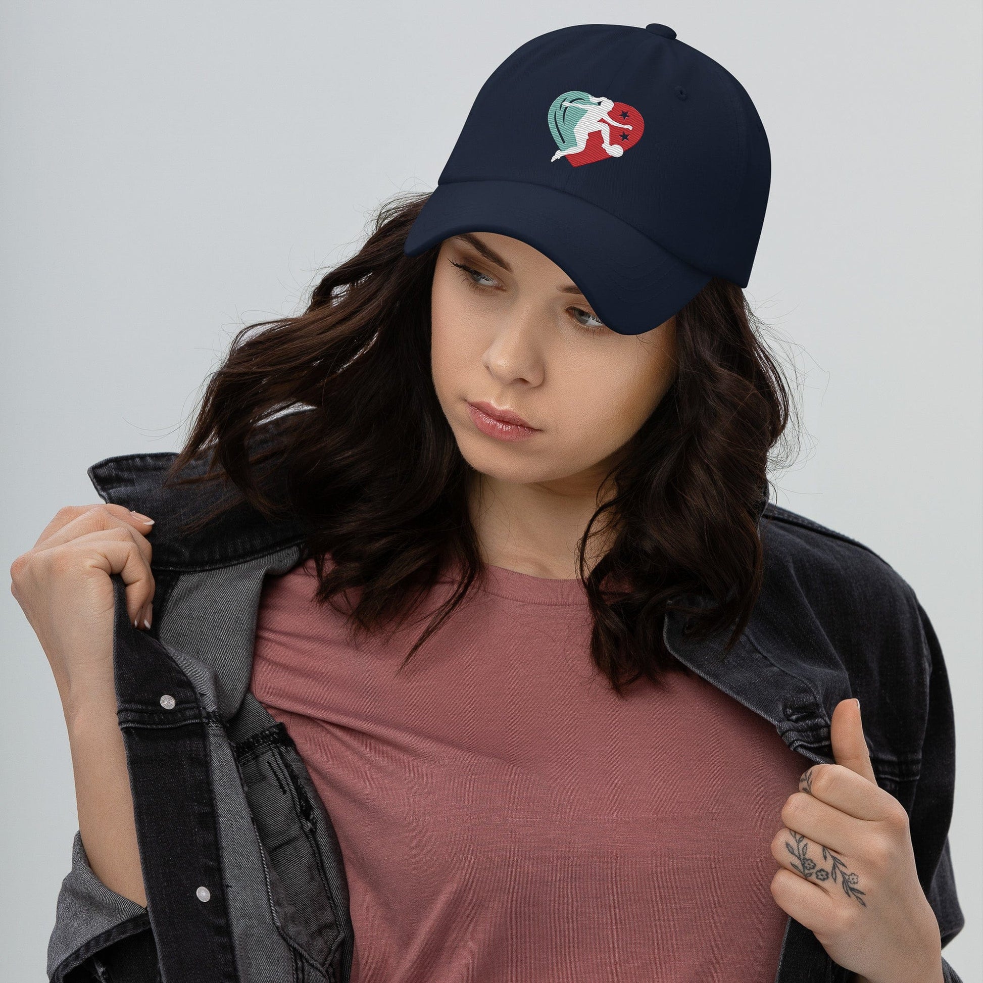 KC Swag Kansas City Current Navy Player Heart Classic Dad Hat worn by female model