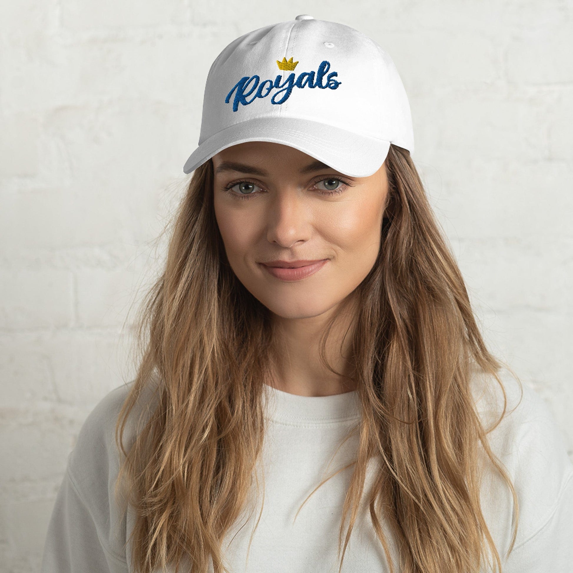 KC Swag Kansas City Royals White Flower Crown Classic Dad Hat worn by female model