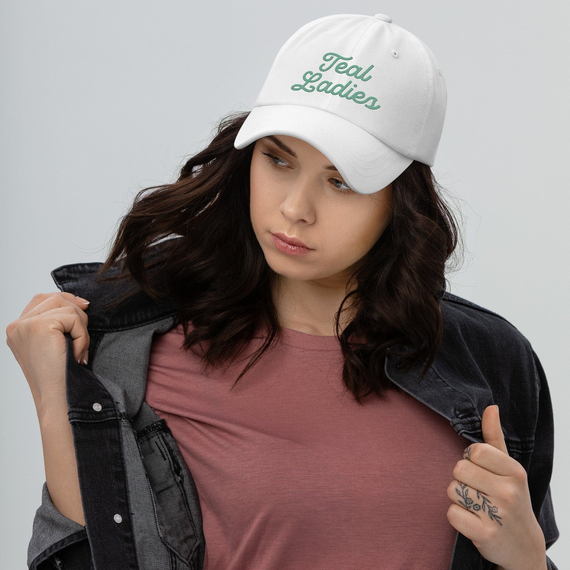 KC Swag Kansas City Current White Teal Ladies Classic Dad Hat worn by female model
