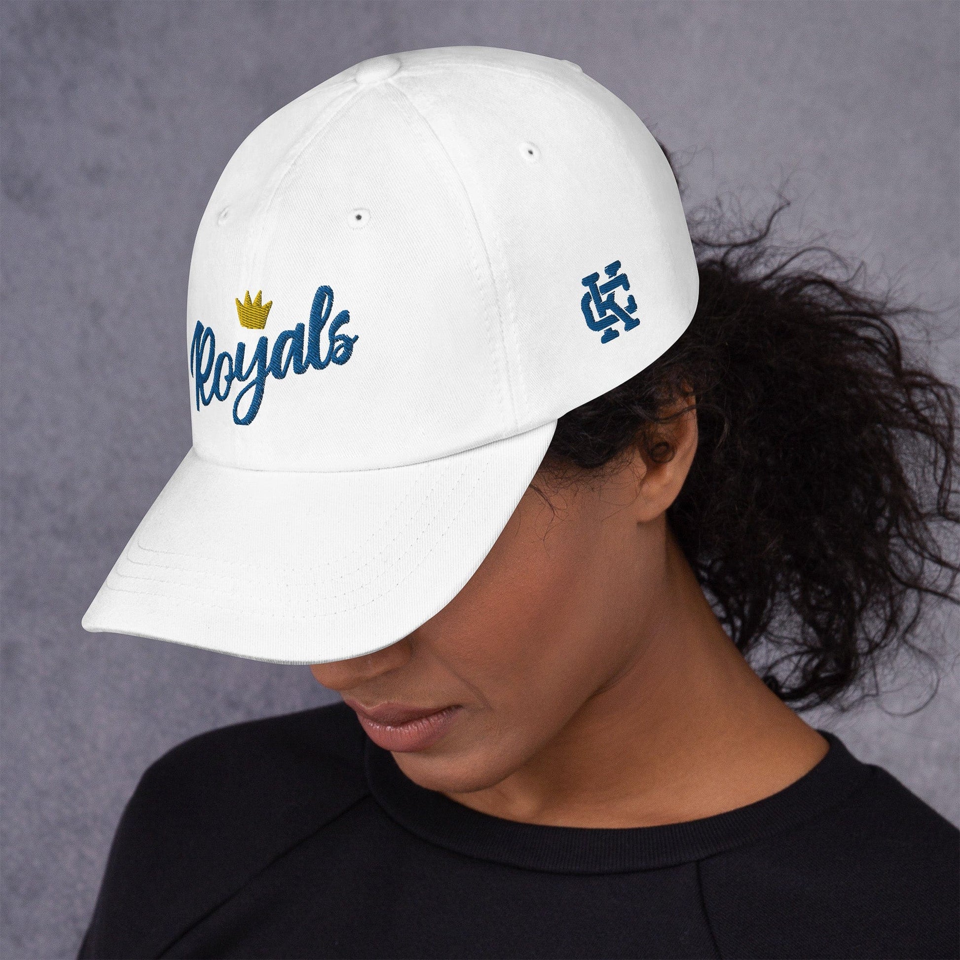 KC Swag Kansas City Royals White Flower Crown Classic Dad Hat worn by female model