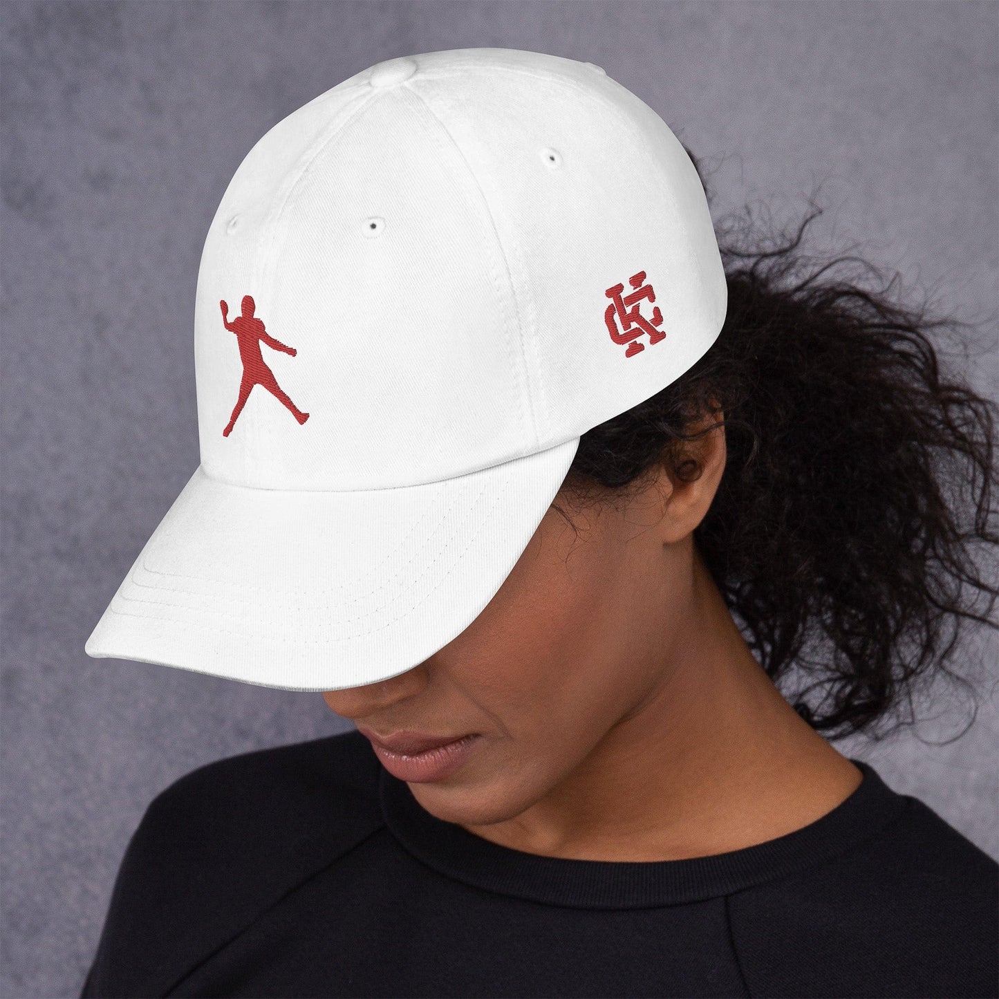 KC SWag Kansas City Chiefs White Air Mahomes Classic Dad hat worn by female model