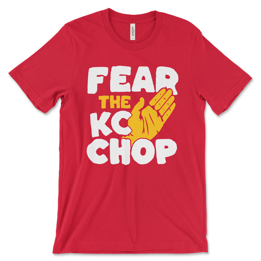 KC Swag - Kansas City Chiefs FEAR THE TOMAHAWK KC CHOP on red unisex t-shirt