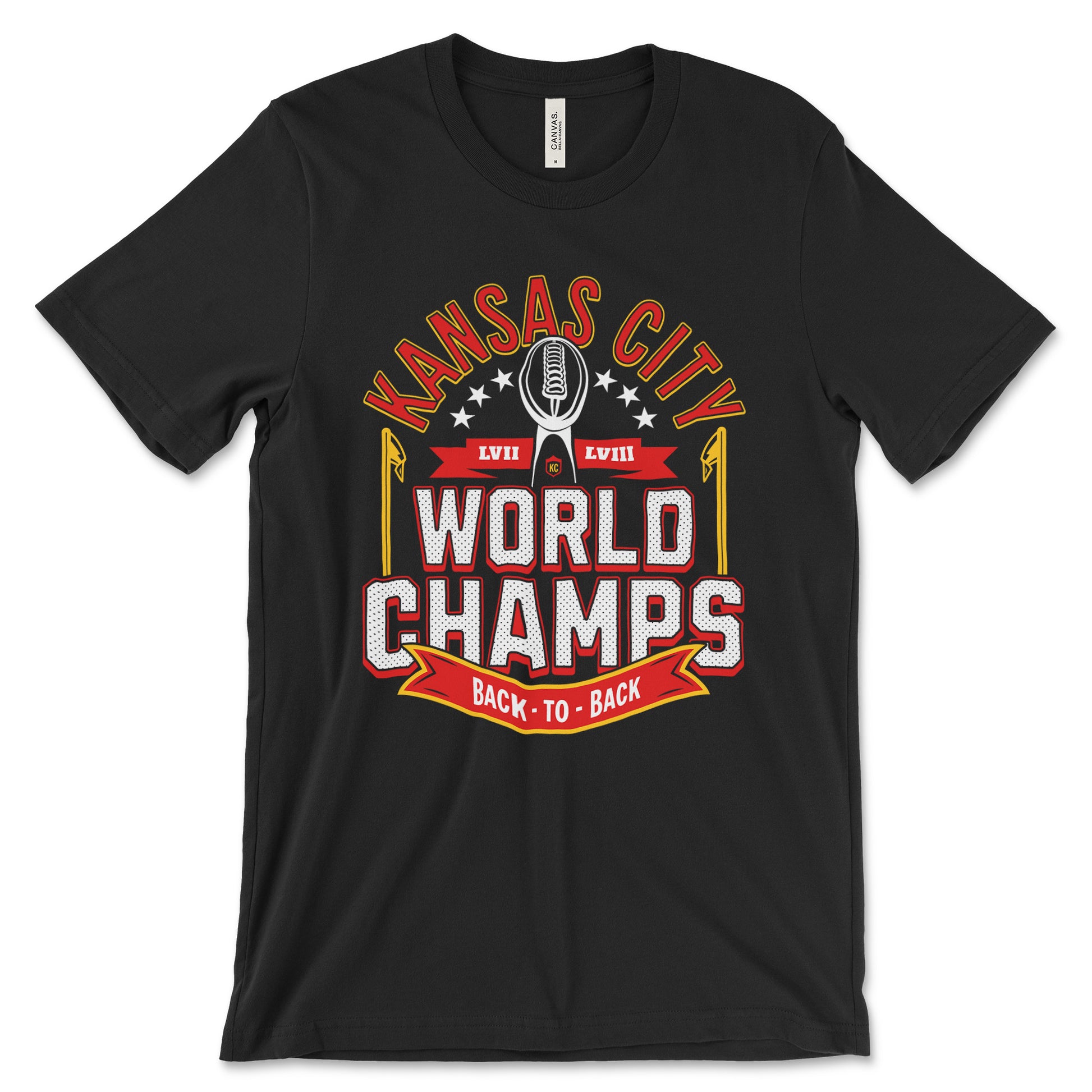 KC Swag - Kansas City Chiefs KANSAS CITY WORLD CHAMPS BACK TO BACL LVII LVIIIon black unisex t-shirt