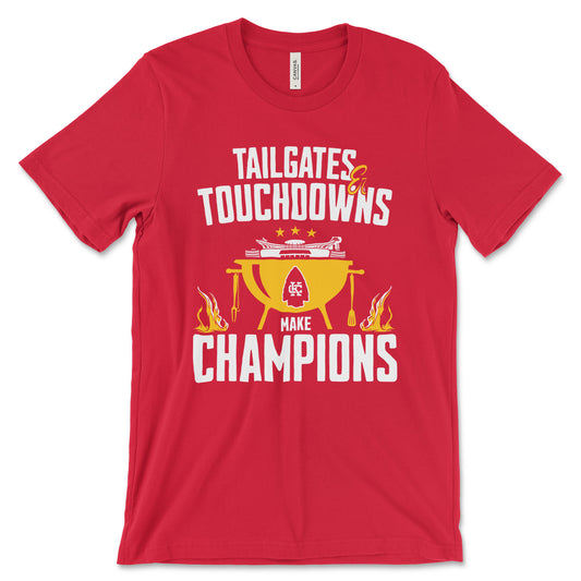 KC Swag - Kansas City Chiefs TAILGATES & TOUCHDOWNS MAKE CHAMPIONS on red unisex t-shirt