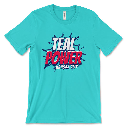 KC Swag - Kansas City Current, Teal Power KC design on teal unisex t-shirt