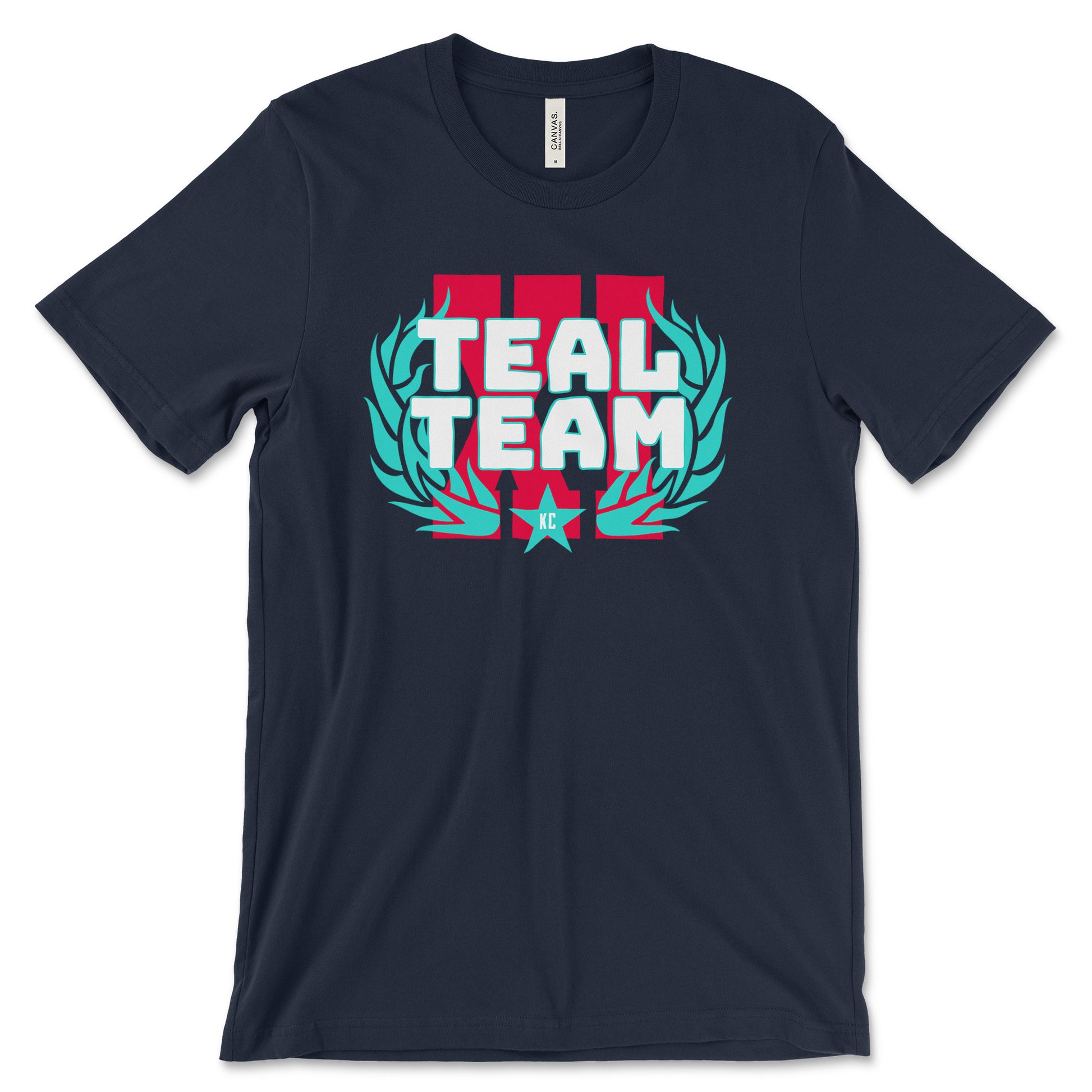 KC Swag - Kansas City Current, Teal Team XI design on navy unisex t-shirt