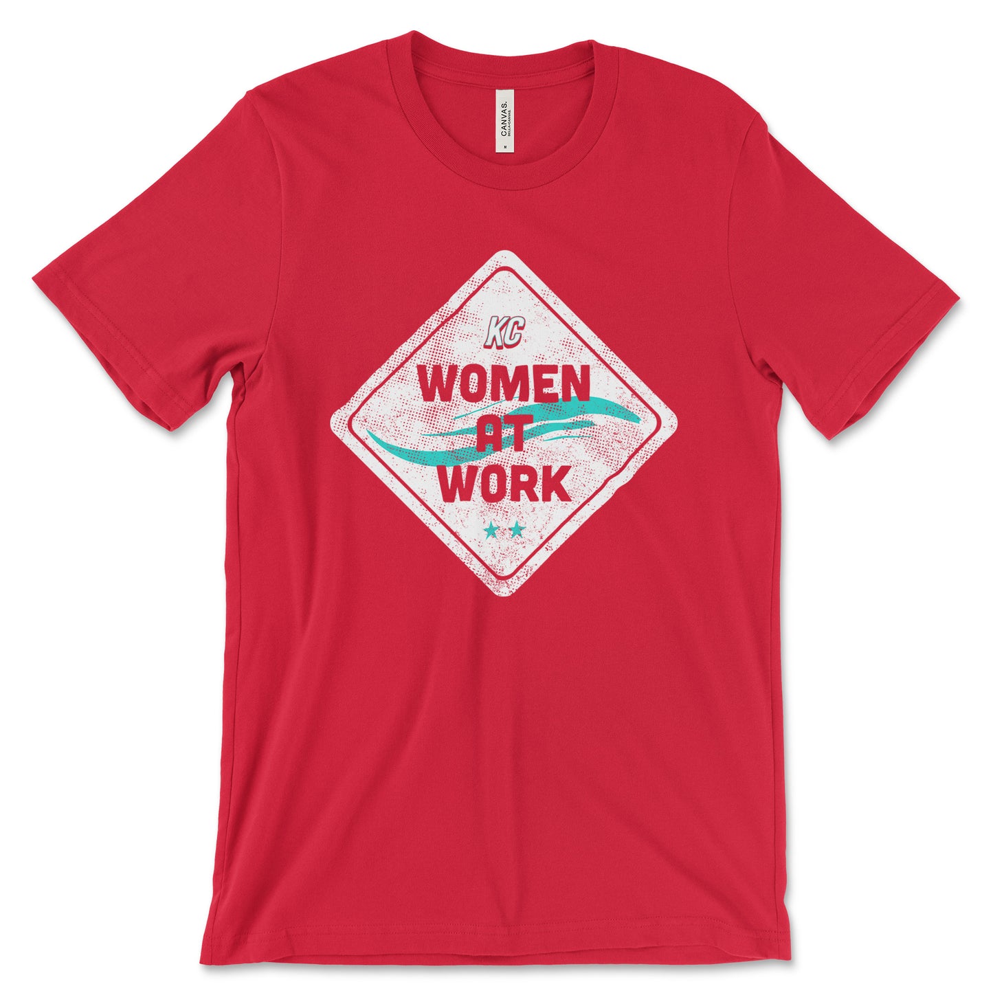 KC Swag - Kansas City Current, Women At Work Construction Sign design on a red unisex t-shirt