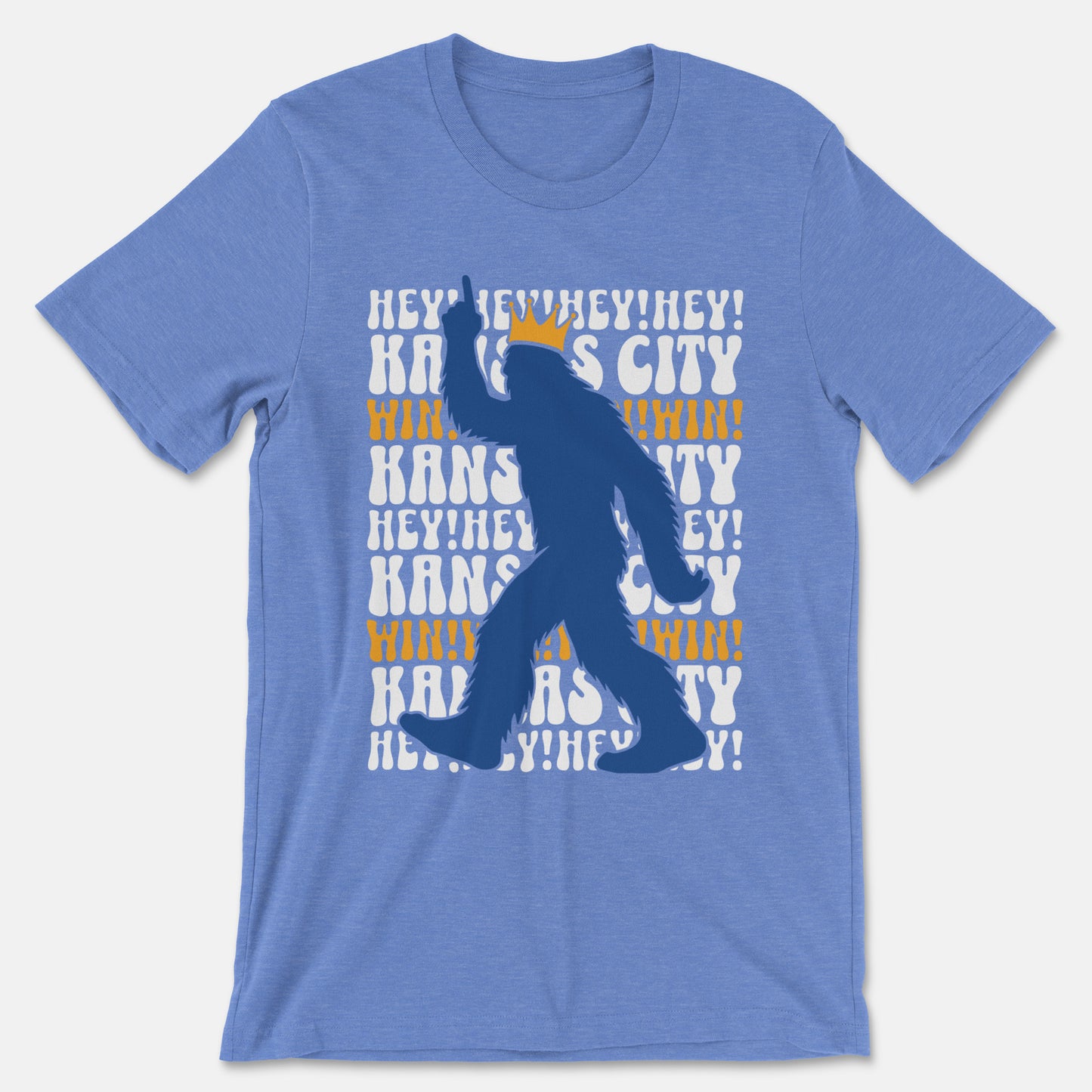 KC Swag - Kansas City Royals HEY HEY HEY PASQUATCH on a true heather columbia blue unisex t-shirt