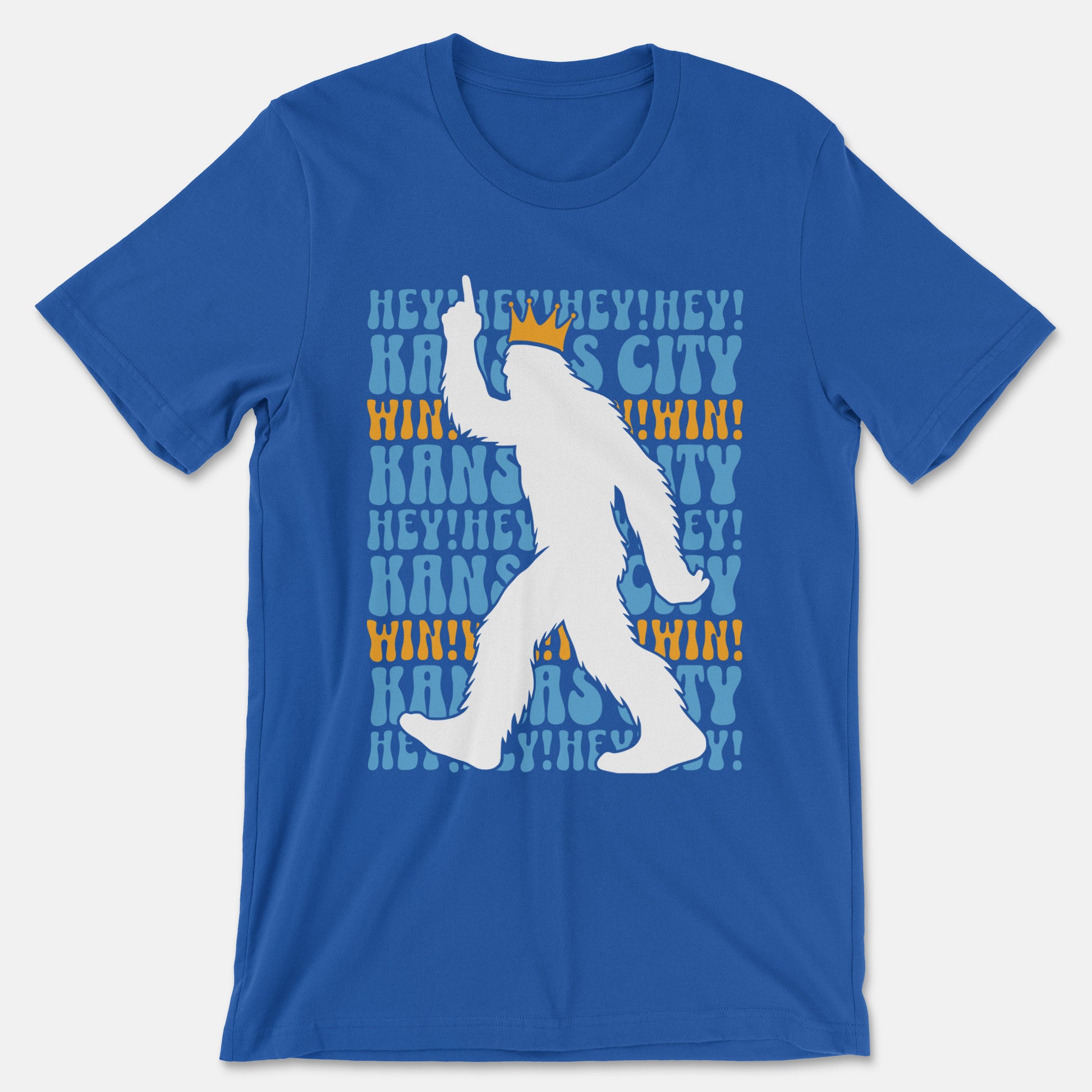 KC Swag - Kansas City Royals HEY HEY HEY PASQUATCH on a true royal blue unisex t-shirt
