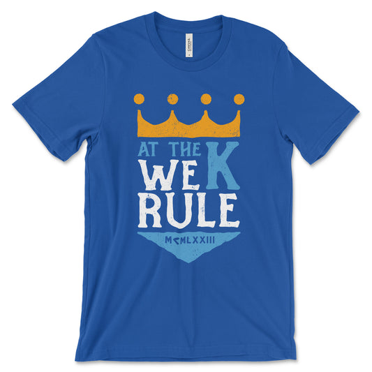 KC Swag - Kansas City Royals, At The K We Rule design on royal blue unisex t-shirt 