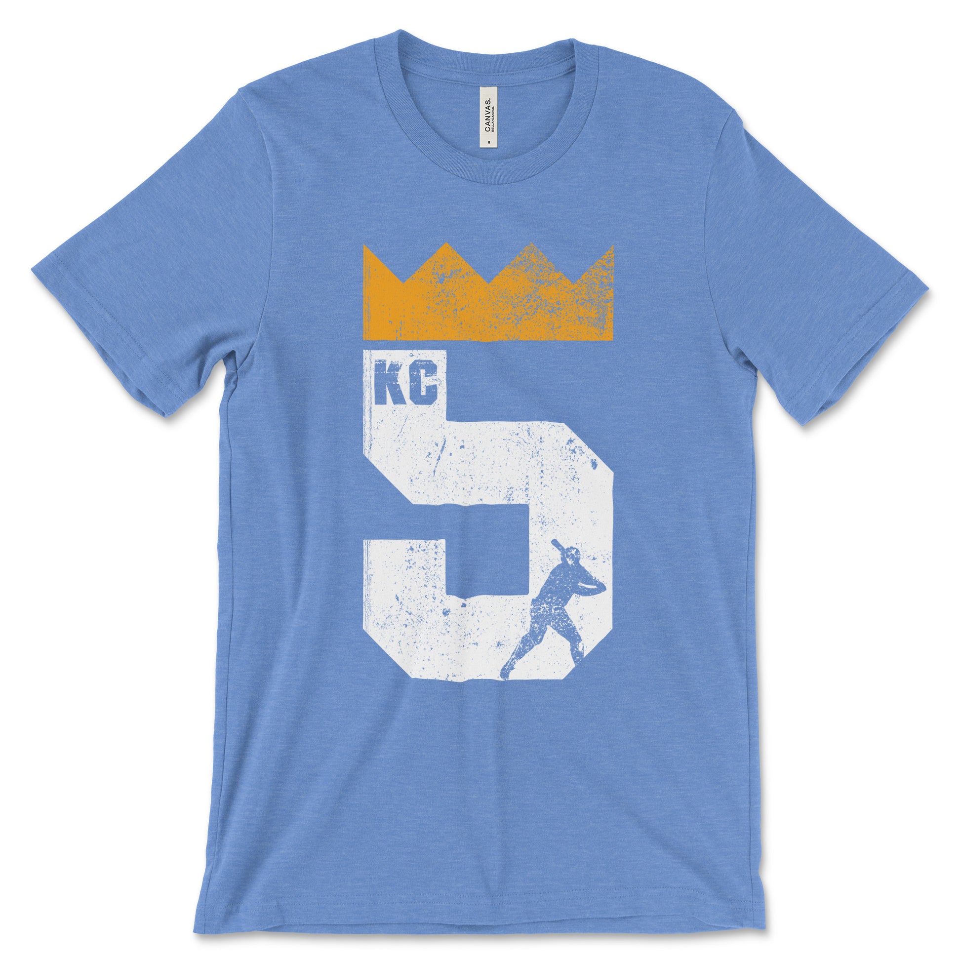 KC Swag - Kansas City Royals, Brett Five Crown design on heather columbia blue unisex t-shirt 