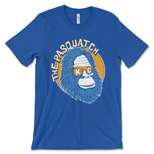 KC Swag - Kansas City Royals, Shaded KC Pasquatch on royal blue unisex t-shirt 