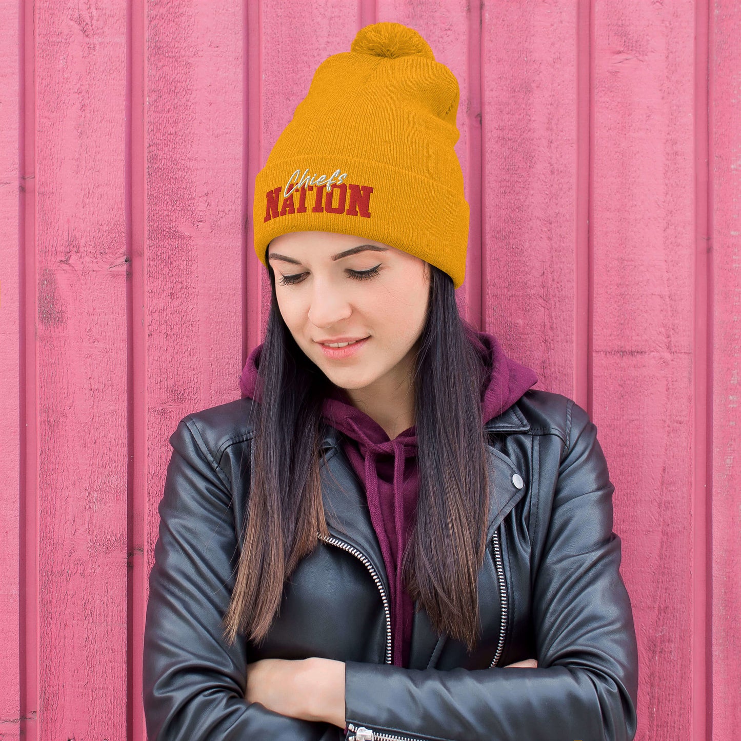 Red/Gold/White Chiefs Nation Pom-Pom Beanie