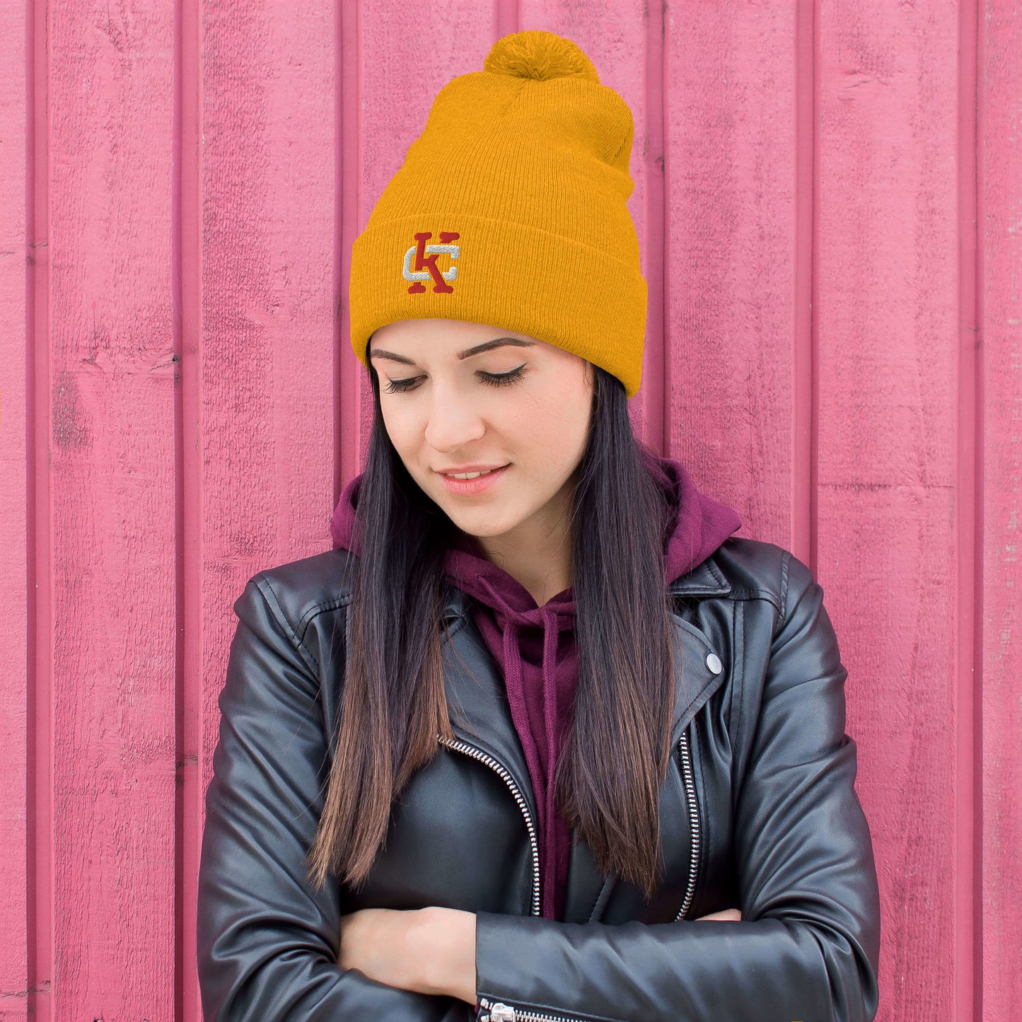 Red/Gold/White KC Interlock Pom-Pom Beanie