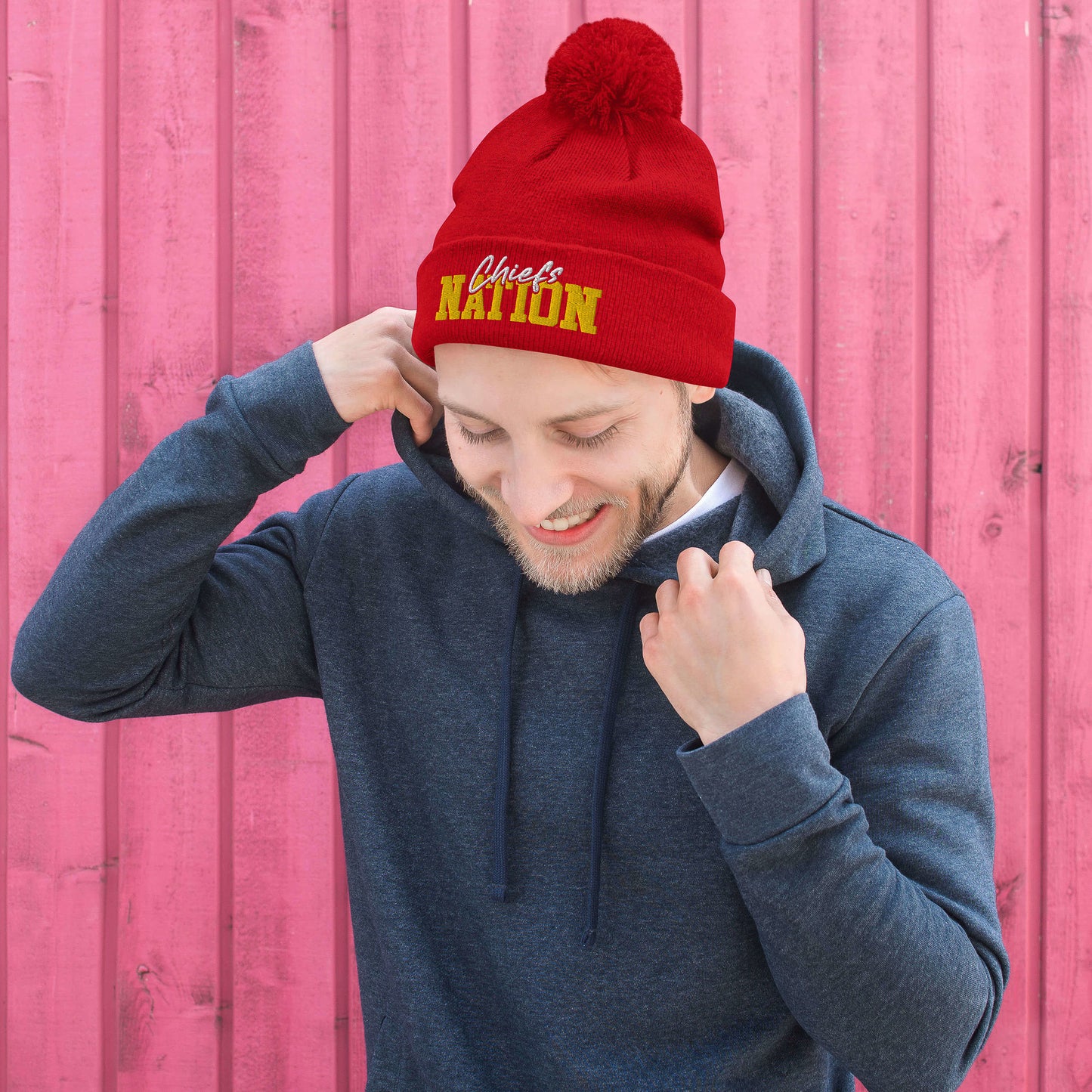 Gold/Red/White Chiefs Nation Pom-Pom Beanie